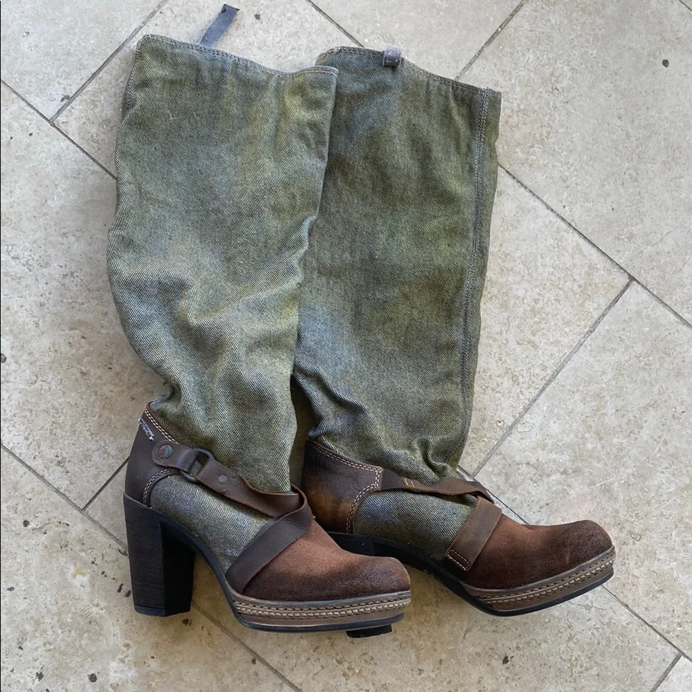 Diesel Green and Brown Heeled Boots - Picture 1 of 8